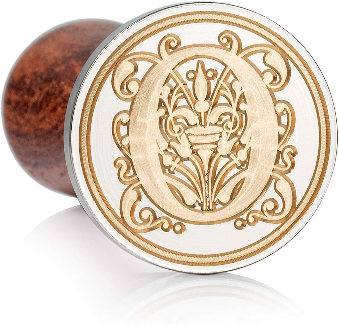 Mceal Wax Seal Stamp, Large Seal 1 1/5"(30mm) Dia, Silver Brass Head with Wooden Handle, Regal Letter A to Z Series (Letter O)