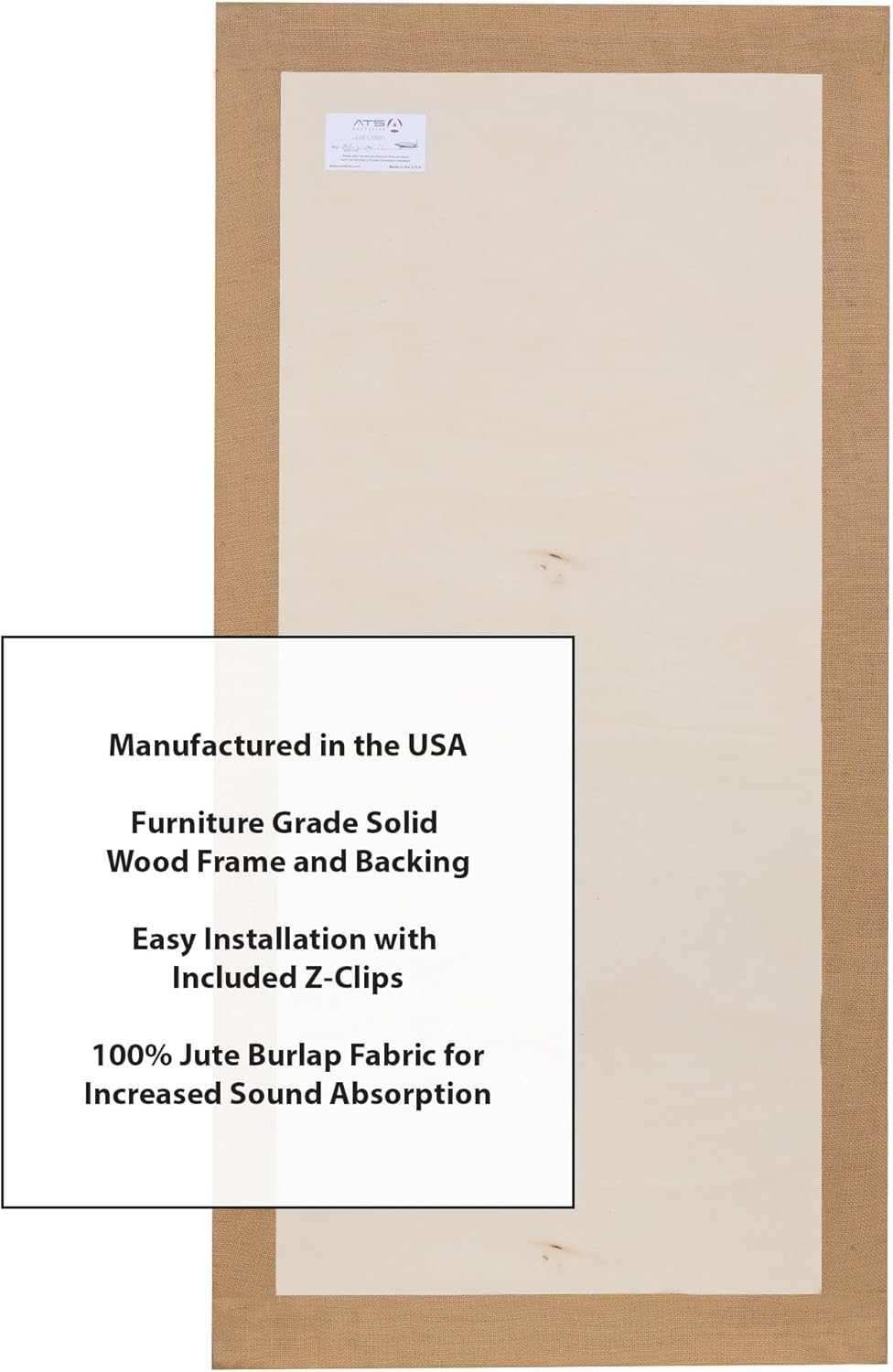 ATS Acoustics Sound Absorbing Acoustic Panel 24" x 48" x 2" Beveled Edge (Natural)