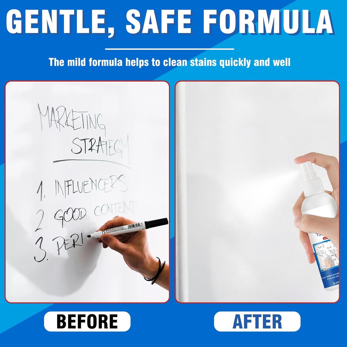 Whiteboard Cleaner, Low-Odor Dry Erase Board Cleaner with Cloth, White Board Cleaning Spray for Classroom, Home and Office Use, Removes Marks from Whiteboards, 4.06oz