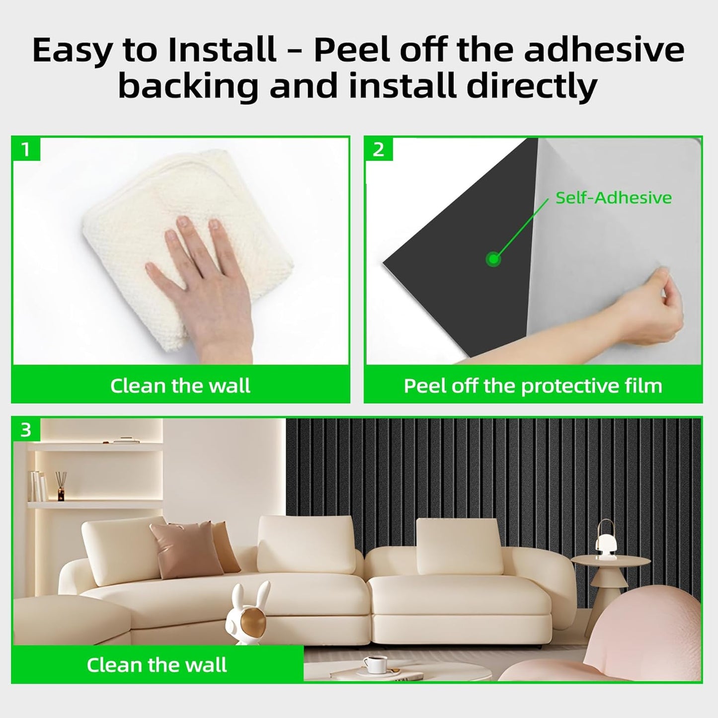 3 Pack Sound Proof Foam Panels for Walls 47.2"x23.6" Large Acoustic Panels Sound Absorbing, Self-Adhesive Soundproof Wall Panels for Home Studio, Office, Recording, Black (3 Pack Black)