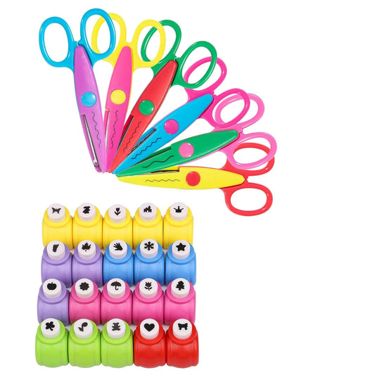 Craft Punch and Creative Scissors, 26pcs Craft Scissors Decorative Edge Set for Adults, 6 PCS Decorative Edge Scissors,20 Paper Punch for Scrapbooking, Crafts, DIY Photos Album