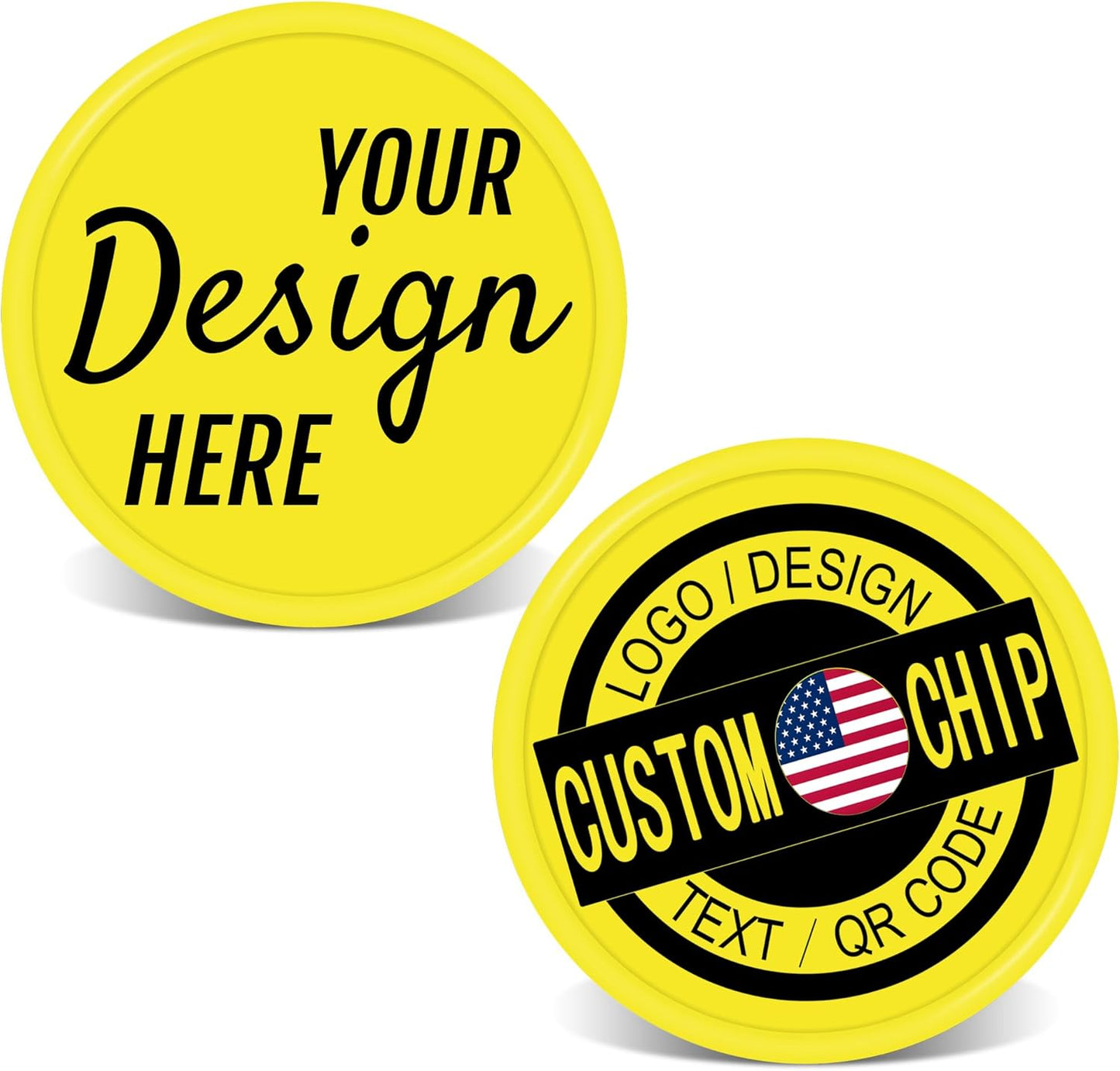 500 Personalized Plastic Chips, Custom Poker Chip, Print Your Logo Image or Text, Good for Golf Ball Markers, Challenge Coins, Business Cards, Drink Tokens