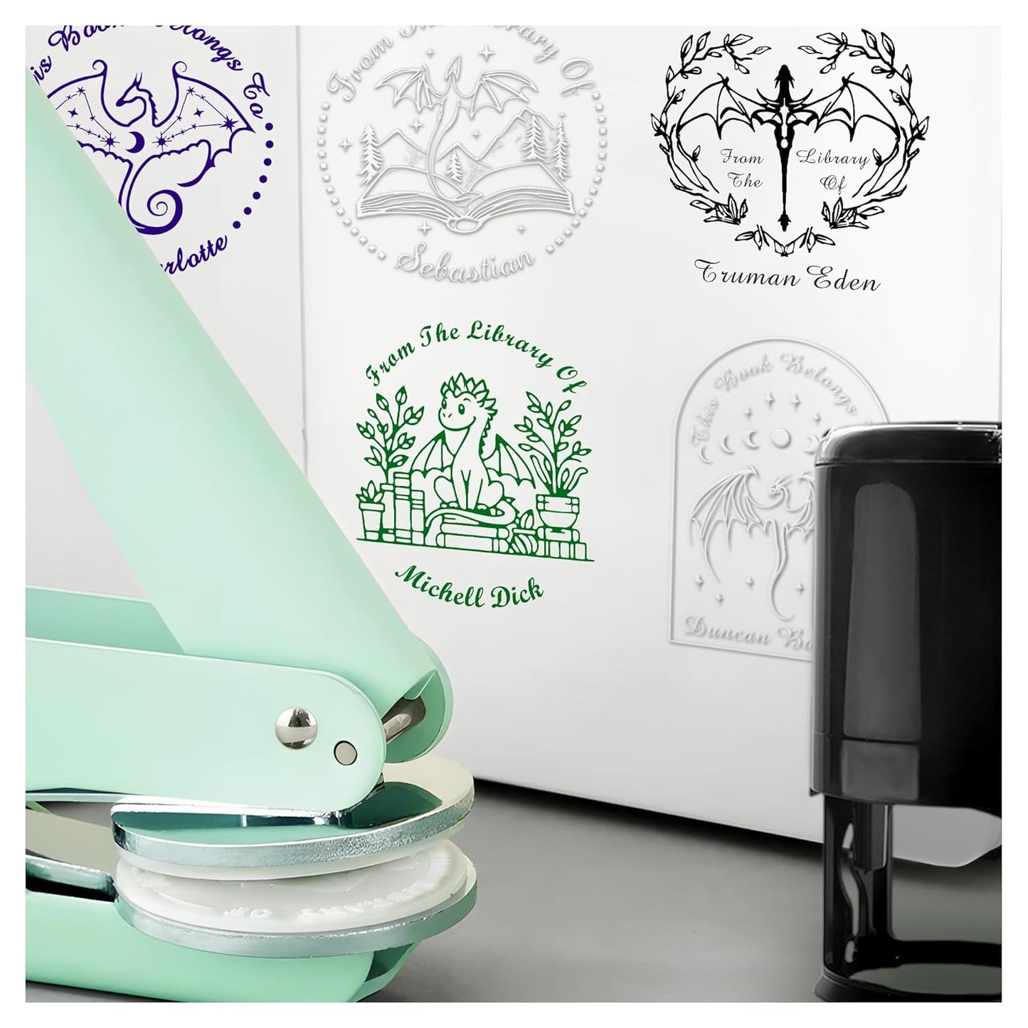 Customized Book Embosser Dragon Color Stamp with Your Name or Design Constellations Personalized Library Embosser Stamp Custom Books Business Cards Paper Documents Notebooks etc. (Dragon Theme - 002)