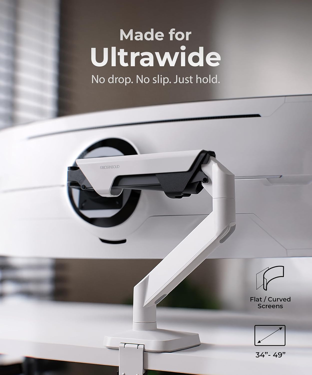Heavy Duty Monitor Arm Desk Mount for 34-49 Inch Ultrawide Curved Monitors, Supports 14-38 lbs, Gas Spring Ergonomic Full Motion with Cable Management, Red Dot Design Awarded, White