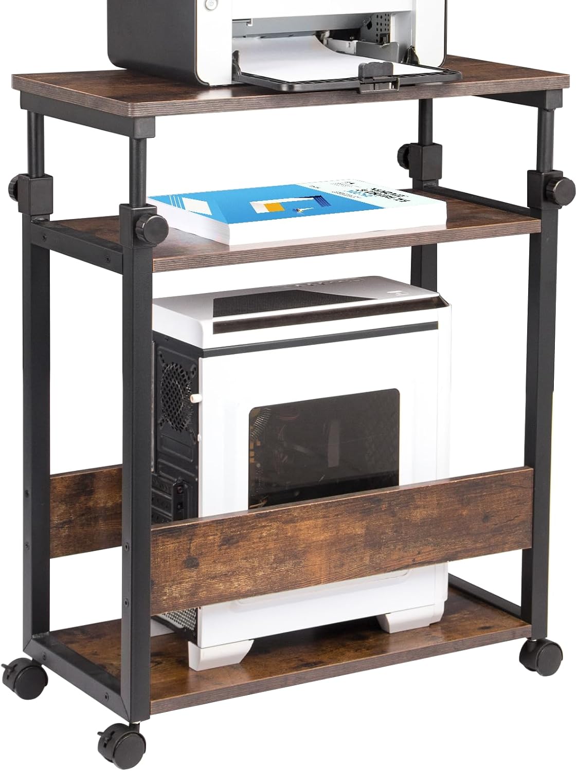 Height Adjustable Computer Tower Stand, Computer & Machine Carts, PC Tower Stand, Printer Stands with Wheels, 24" W x 12" D x 23"-38" H, Holds Up to 132 lbs (Fits Tower Lower Than 19")