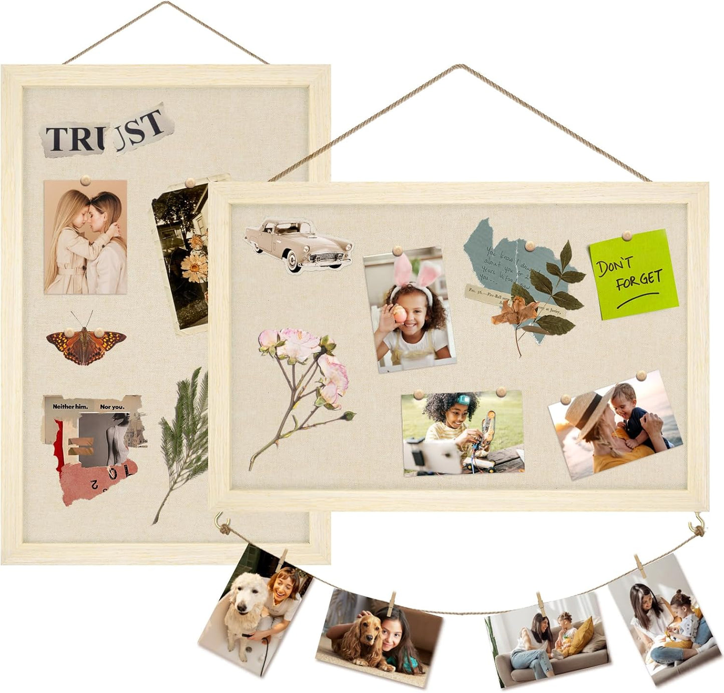 Egofine Cork Board Bulletin Board with Linen, 16x11 Wood Frame Pin Board Wall Decor, 2 Pack Cork Boards for Walls, Hanging Horizontal or Vertically for Office Home Decor School Kitchen, Natural Wood