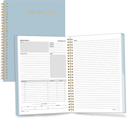 SUNEE Half Meeting Half Note - 7.5"x10" Professional Notebooks for Work - 160 Pages, B5 Size Project Planner, Spiral Meeting Agenda/Minutes Organizer for Women Men, Note Taking, Office & Business