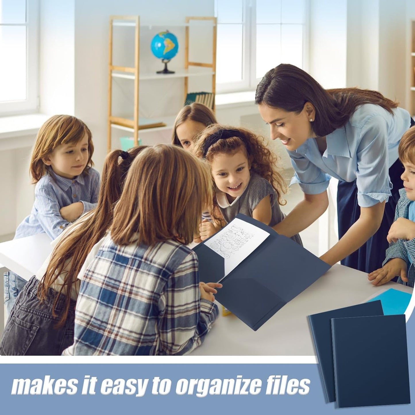 Gueevin 150 Pcs Plastic Folders with Pockets, Two Pocket Folder Fit 8.5 x 11 Inch Letter Size Paper, Heavy Duty School Folders Business Card Holder for Home Office School Bussiness (Dark Blue)