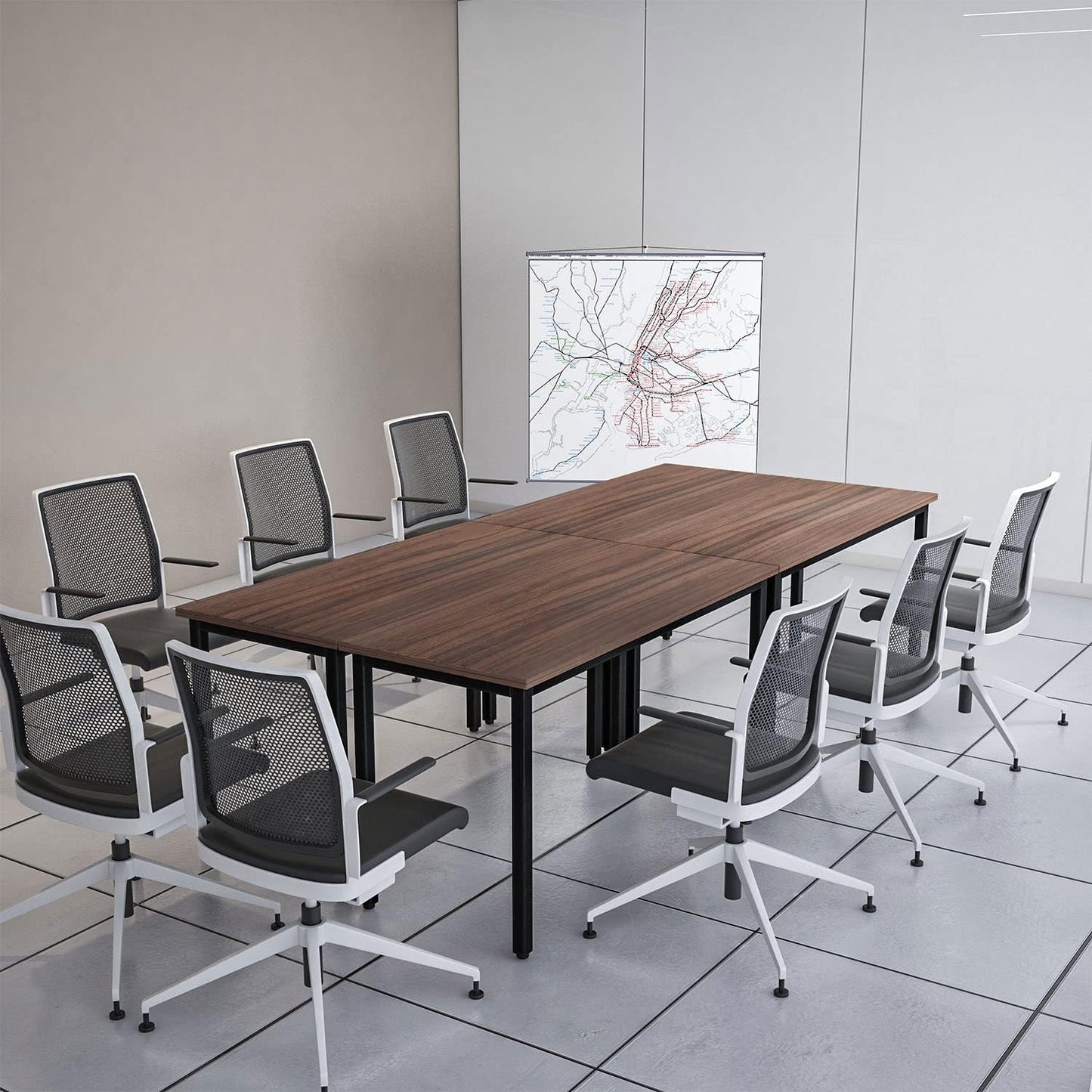 Bonzy Home Conference Tables 9ft Office Computer Desk for Meeting Room Study Writing Printer Podcast Table Save Space Design for 10 People Rustic Vintage Walnut 4PCS 110.2"x47.2"x29.5"