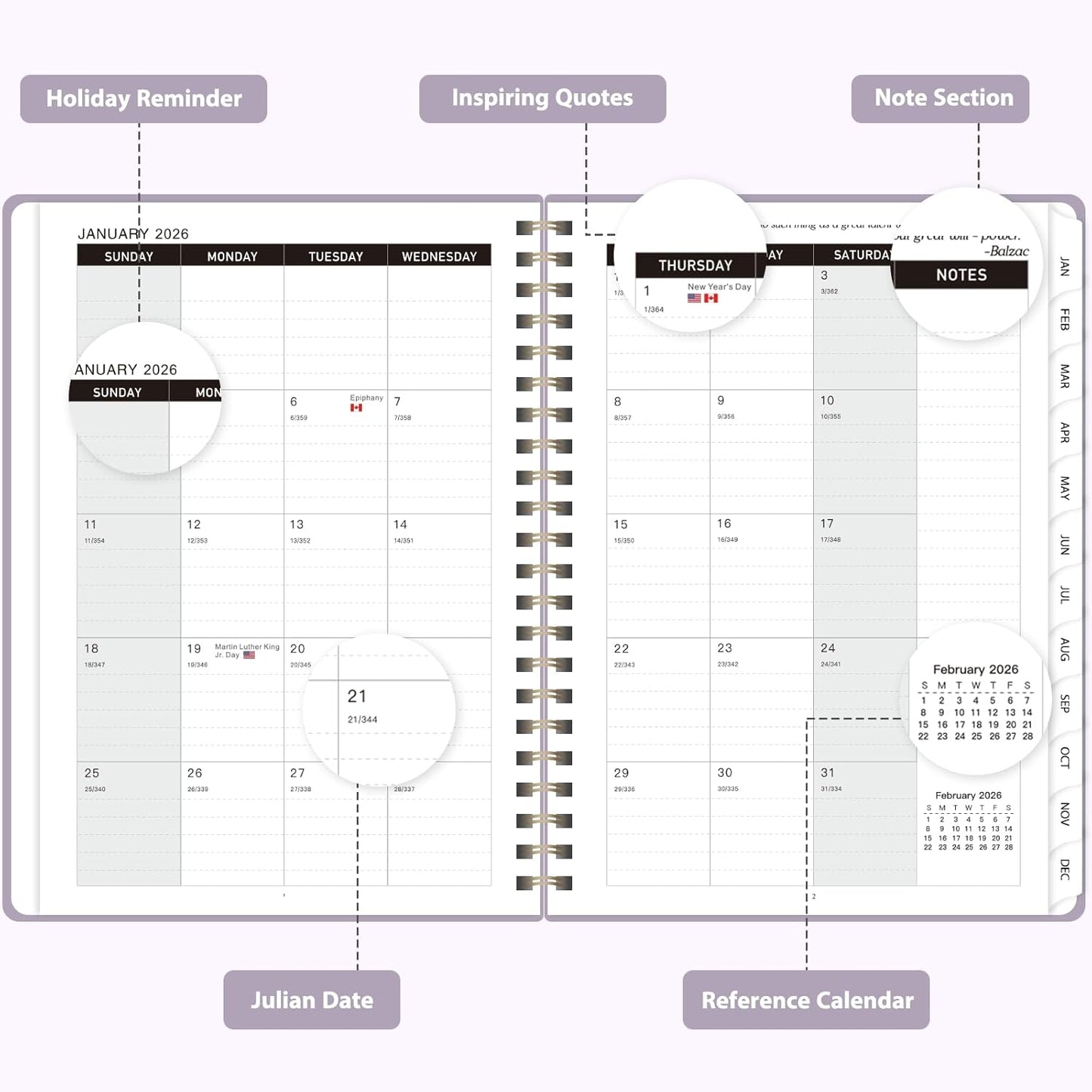2026 Planner, Weekly and Monthly Calendar Agenda Book, Jan 2026 - Dec 2026, Hardcover Planning Academic Planner for Office School Supplies and Desk Accessories - A5 (6.3'' x 8.5'')