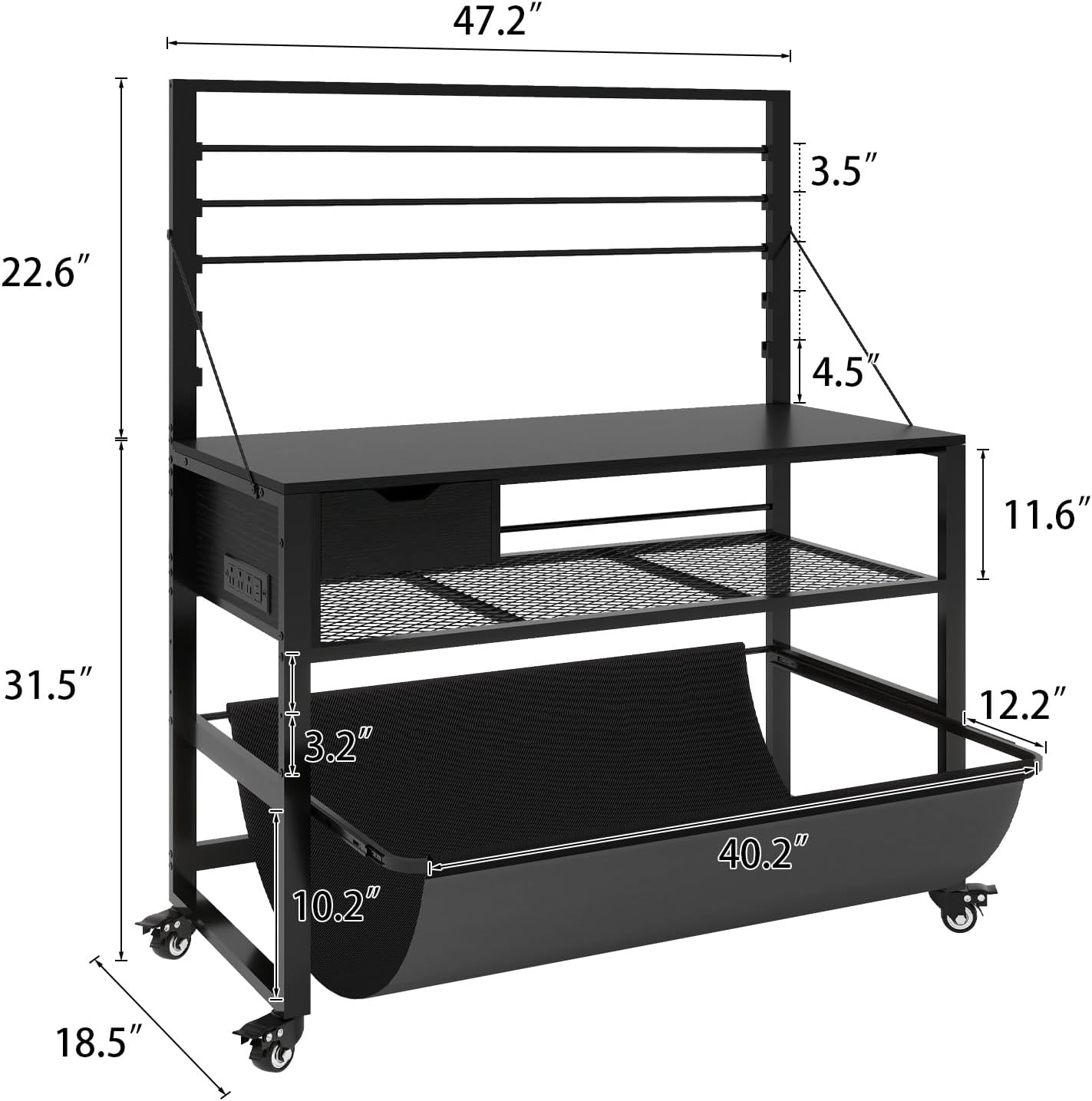 Natwind Wide Format Printer Stand, Plotter Workbench Table with Pull-Out Drafting Storage, Roll Paper Holder, Accessory Drawer, Adjustable Storage Shelf for Plotters and Cutting Machines (Black)