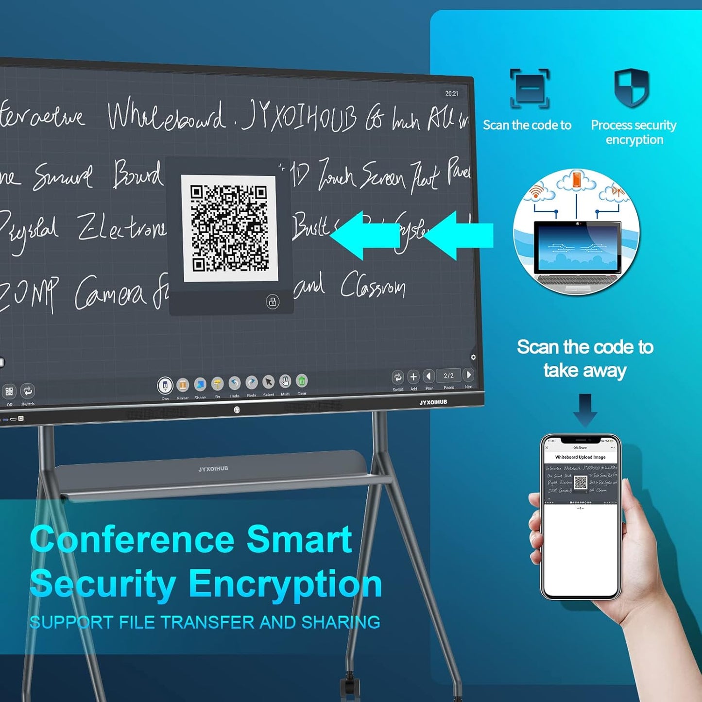 Interactive Whiteboard, 86inch Smart Board with 4K UHD Touch Screen Flat Panel, All in One Digital Electronic Whiteboard Built in Dual System for Conference