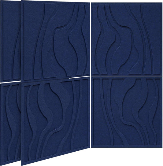 BUBOS Large Acoustic Panels, 6-Pack Soundproof Wall Panels Thickened 23.6 x 23.6 Inches, Self-Adhesive Sound Absorbing Panels Decorative for Recording Studio Office Home Theater, Navy Blue