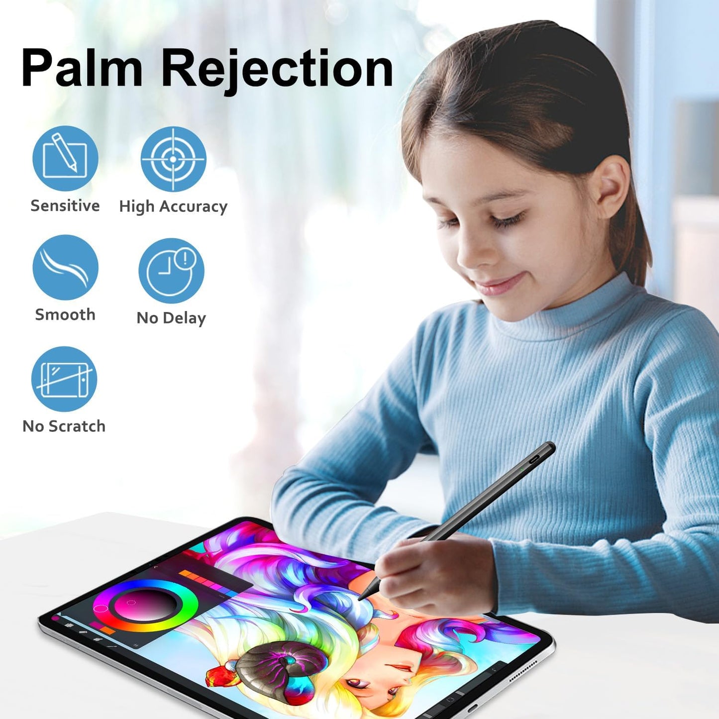 Stylus Pen for iPad Apple: Fast Charge for iPad Pencil Apple Pen with Palm Rejection Tilt Sensitivity - Pen for iPad 10/9/8/7/6, iPad Pro 12.9"/11"/13" M4, iPad Mini 6/5, iPad Air 5/4/3/M2 Black