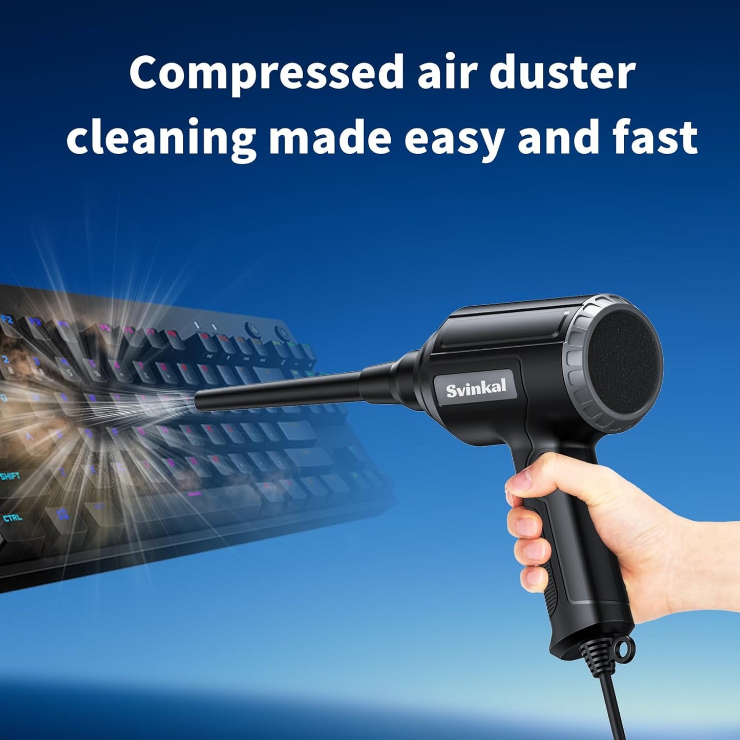 Electric Air Duster, 500W High Power with 40000RPM, Stepless Speed, 6oz Blowing Power, Ideal Canned Air Replacement for Cleaning Keyboards, Electronics, PC, and More