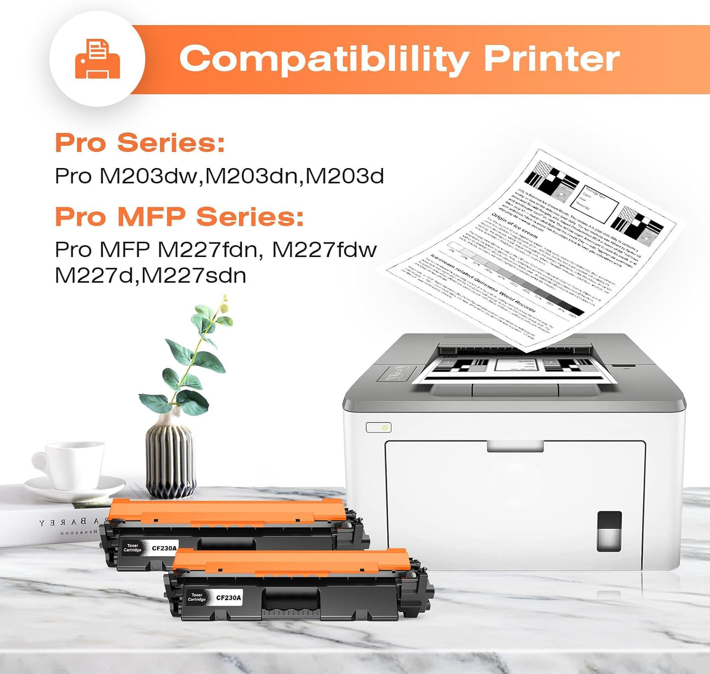 30A Toner Cartridge CF230A Replacement for HP 30A CF230A 30X CF230X Compatible with Pro MFP M227fdw M203dw M227fdn M203dn M227sdn M203d M227 M203 Series Printer