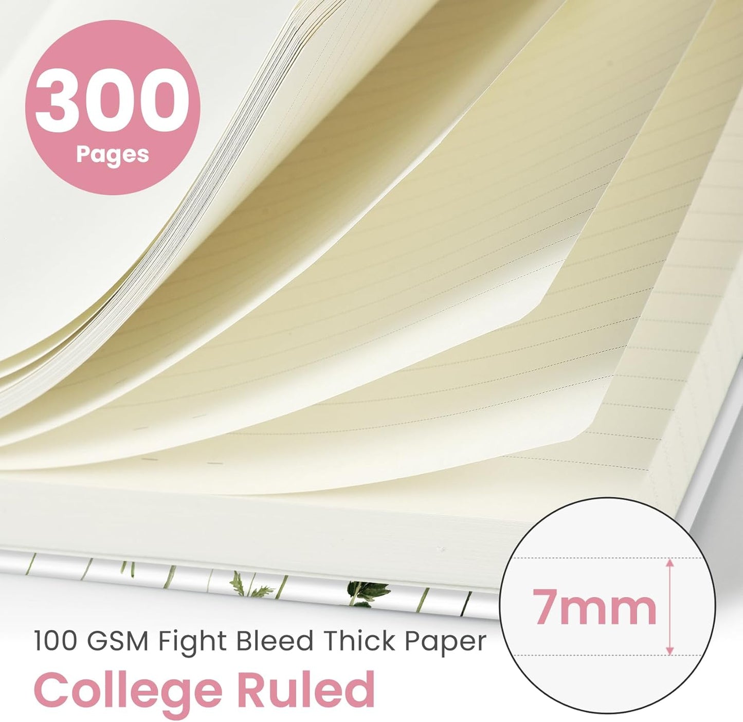 Lined Spiral Notebook Journal for Work, 300 Pages Thick B5 (7.1"x10") College Ruled Journal for Women & Writing, Hardcover Notebook for Note Taking, Perfect for Office Home School Supplies, Floral