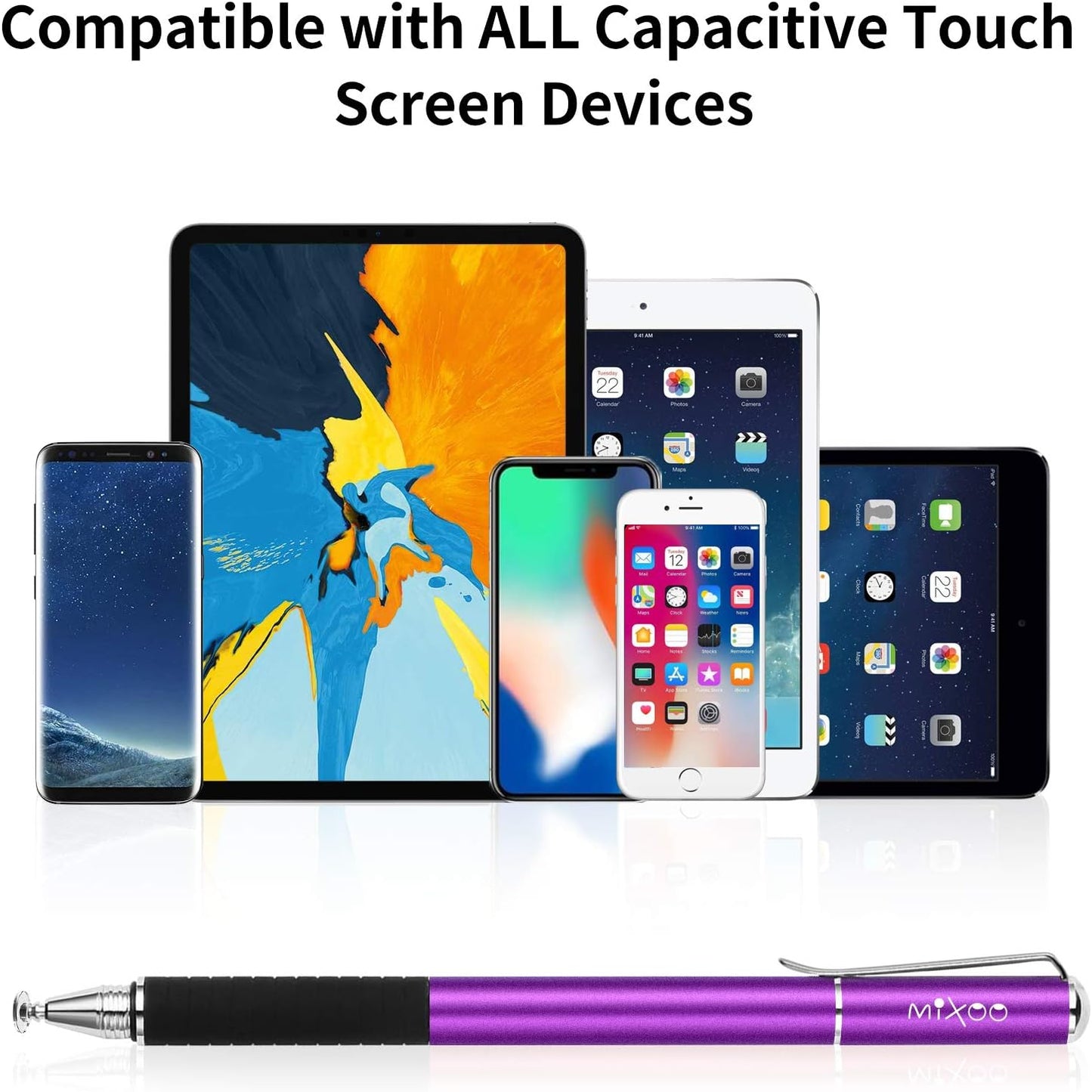 Mixoo Stylus Pens for Touch Screens - Disc & Fiber Tip 2 in 1 High Sensitivity Universal Stylus for iPad, iPhone, Tablets and Other Capacitive Touch Screens (Dark Violet)