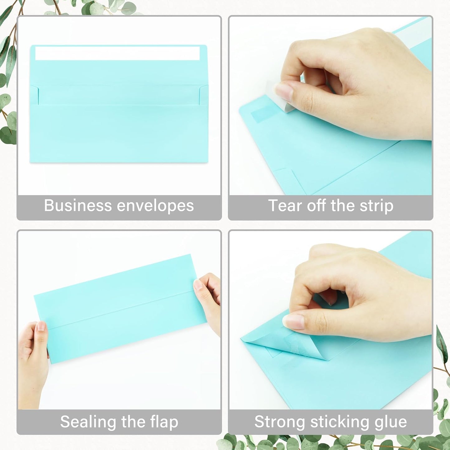 50 Pack #10 Business Envelopes, Self Seal Standard Light Blue Envelopes for Secure Business & Legal Mailing, Office, Checks, Letter, Invoices, 4 1/8 x 9 1/2 Inches