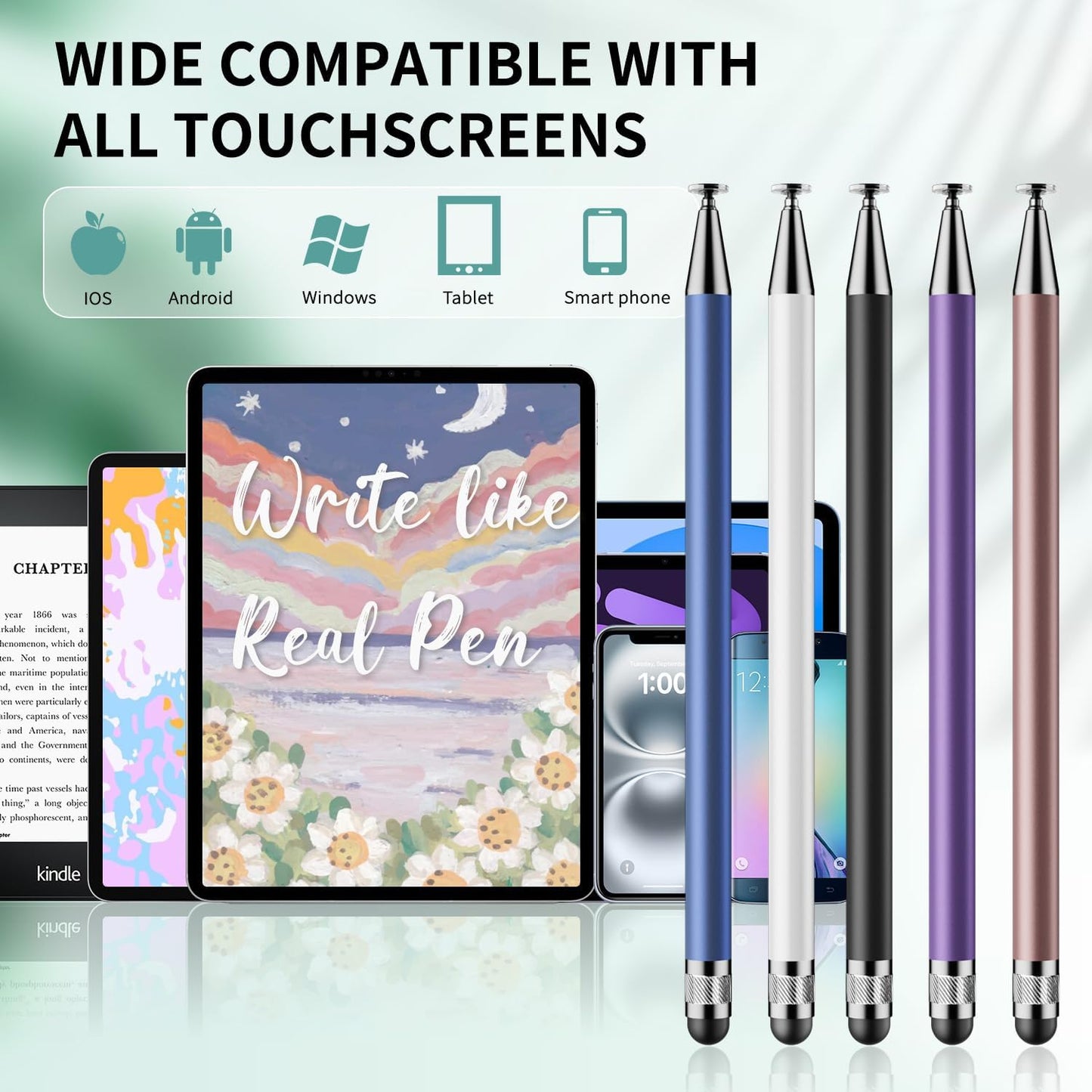 Stylus Pen for Touchscreen, 2-in-1 Universal Stylus, High Sensitivity and Precision, Stylus Pen for ipad, iPhone, Chromebook, Android Phone Kids Tablet All Capacitive Devices