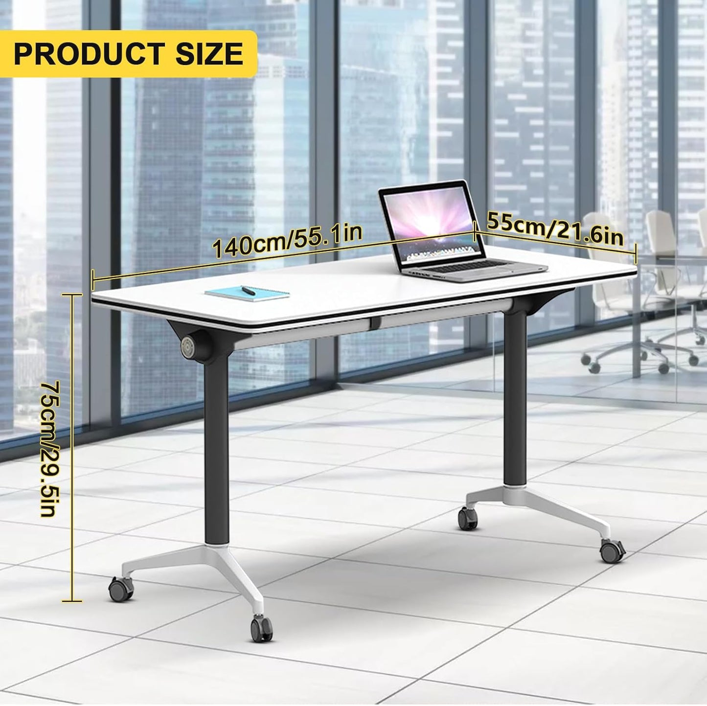 Conference Room Table with Flip-Top Design for Dynamic Meetings, Business Table Computer Desk with Heavy-Duty Frame,Foldable Seminar Meeting Tables for Home Office (2, E, 55.1IN)