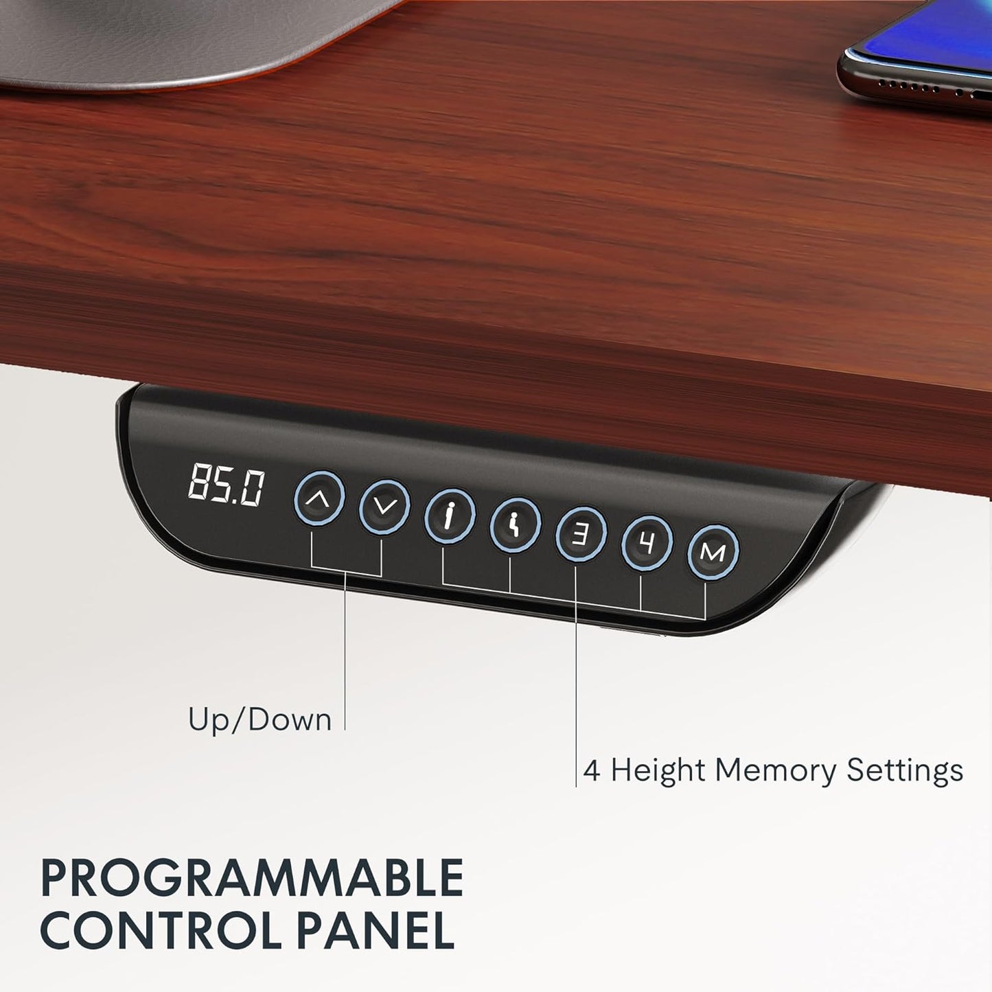 FLEXISPOT E6 MAX Dual Motor 3 Stages Standing Desk 60x24 Inch Whole-Piece Board Electric Height Adjustable Stand Up Desk 150KG Load Capacity(Black Frame + Mahogany Desktop)