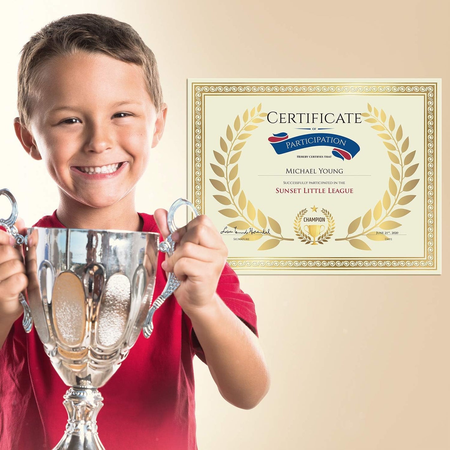 Sweetzer & Orange 50 Certificate Paper 8.5 x 11 for Printing, 180gsm Cardstock Gold Border Award Certificates Paper for Completion of Graduation Diploma, Employee of The Month & Sports Achievements