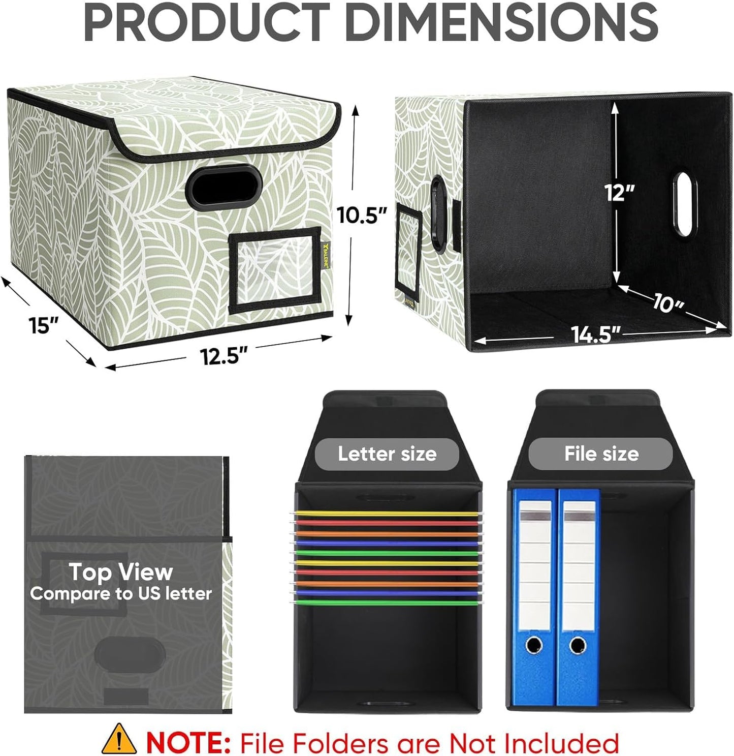 BALEINE File Organizer Box with Lid, Collapsible File Folder Organizer with Plastic Slide, Hanging File Folder Box for Office Document Storage (2 Pack, Antique Foliage)