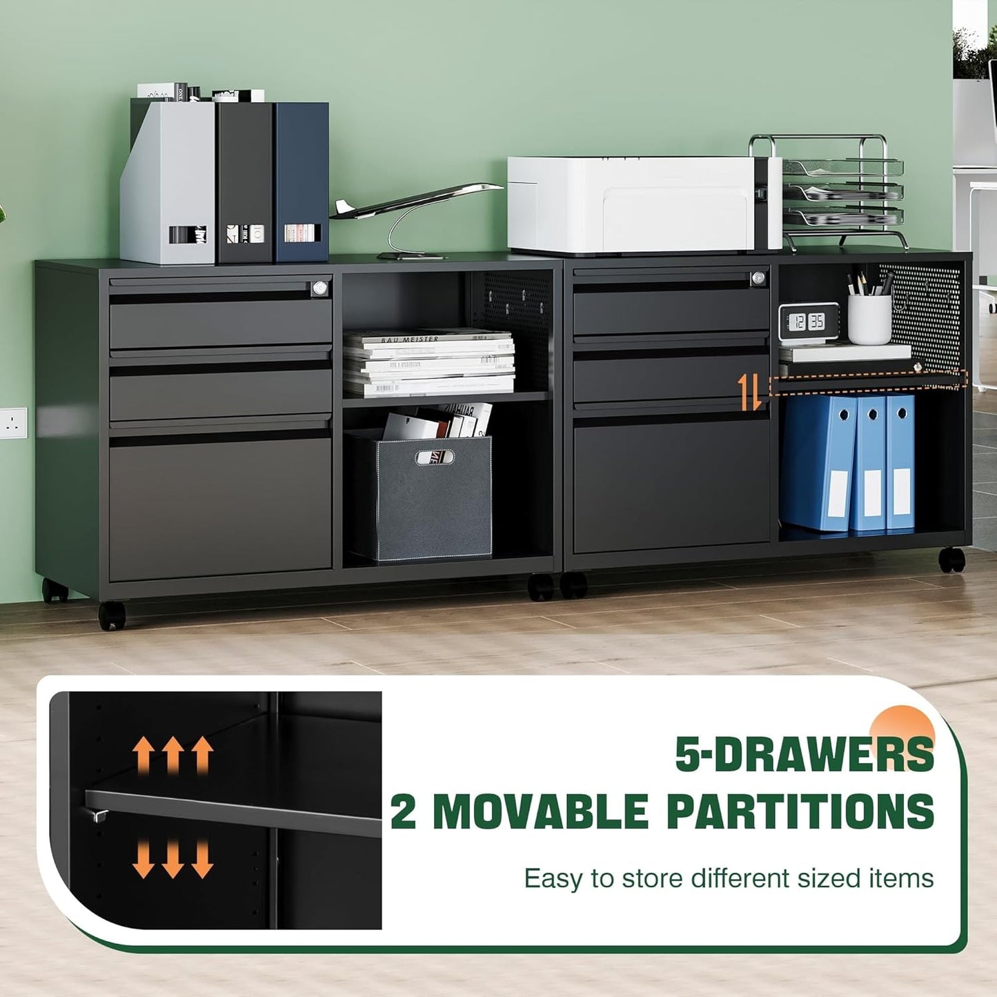 Letaya Mobile 3 Drawer File Cabinet with Lock-Metal Lateral Rolling Printer Stand Filing Cabinets for Home Office-Storage A4/F4/Letter (Black)