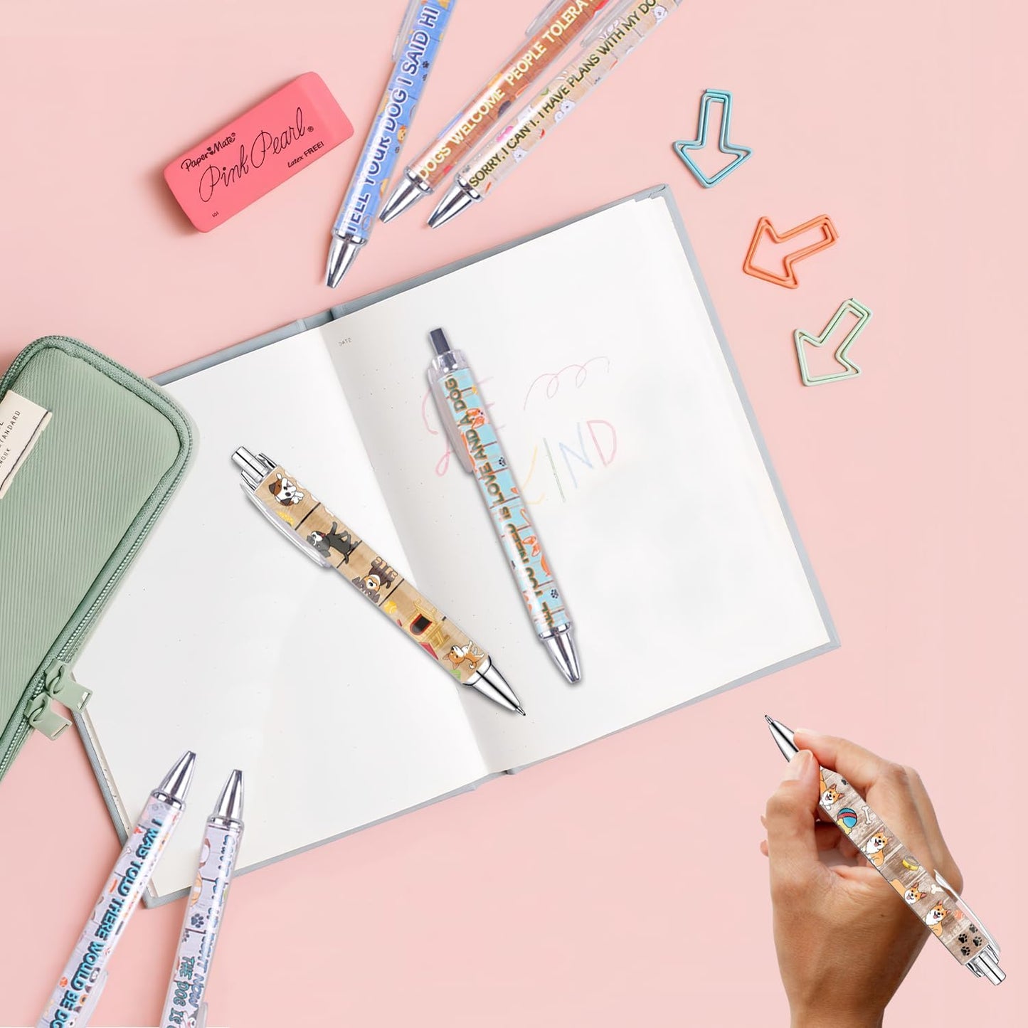 Idealmuzik Dog Pens for Dog Lovers – Cute Dog-Themed Ballpoint Pen Set for Kids, Teens, and Adults – Fun Stationery Gift for Journaling, Writing, or School – Smooth Ink, 8 Pack