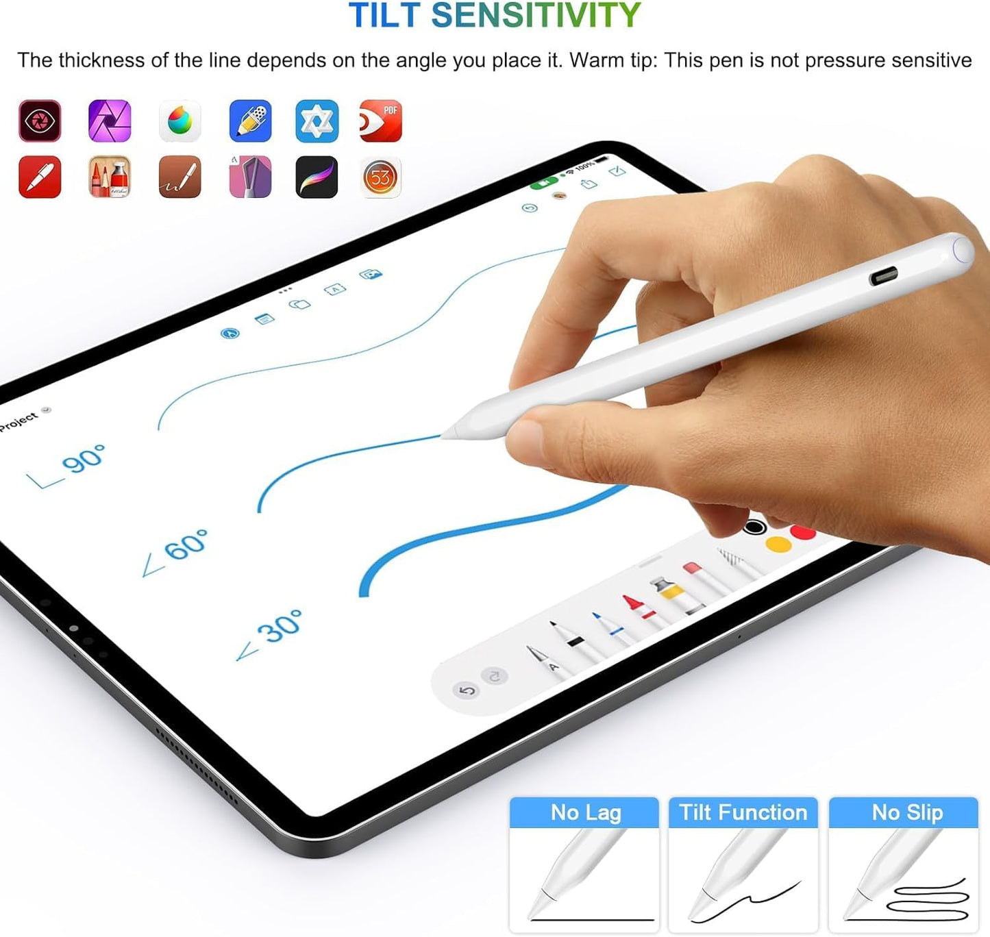 Pencil 2nd Generation for iPad: Magnetic Wireless Charging (Air 4/5, Mini 6, Pro 11/12.9) + USB-C Fast Charge - Tilt & Palm Rejection Stylus for iPad 6-11, Pro 11/12.9 M4,Air 3-5/M2/M3,Mini 5/6