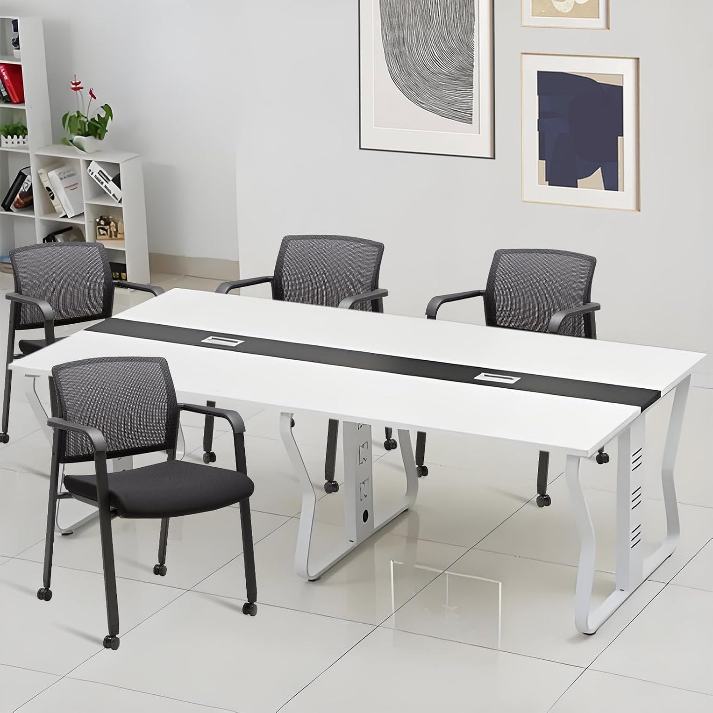 CLATINA Mesh Back Guest Reception Arm Chairs with Wheels, Waiting Room Chairs with Upholstered Fabric Seat and Ergonomic Lumbar Support for Office