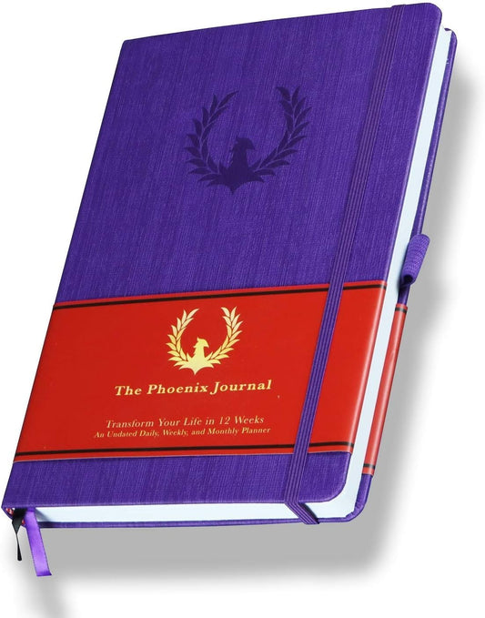 The Phoenix Journal - Best Daily Goal Planner, Organizer, & Calendar for Goal Setting, Gratitude, Happiness, & Productivity - Vision Board & Habit Tracking - 12 Weeks, Undated, Hardcover (Purple)