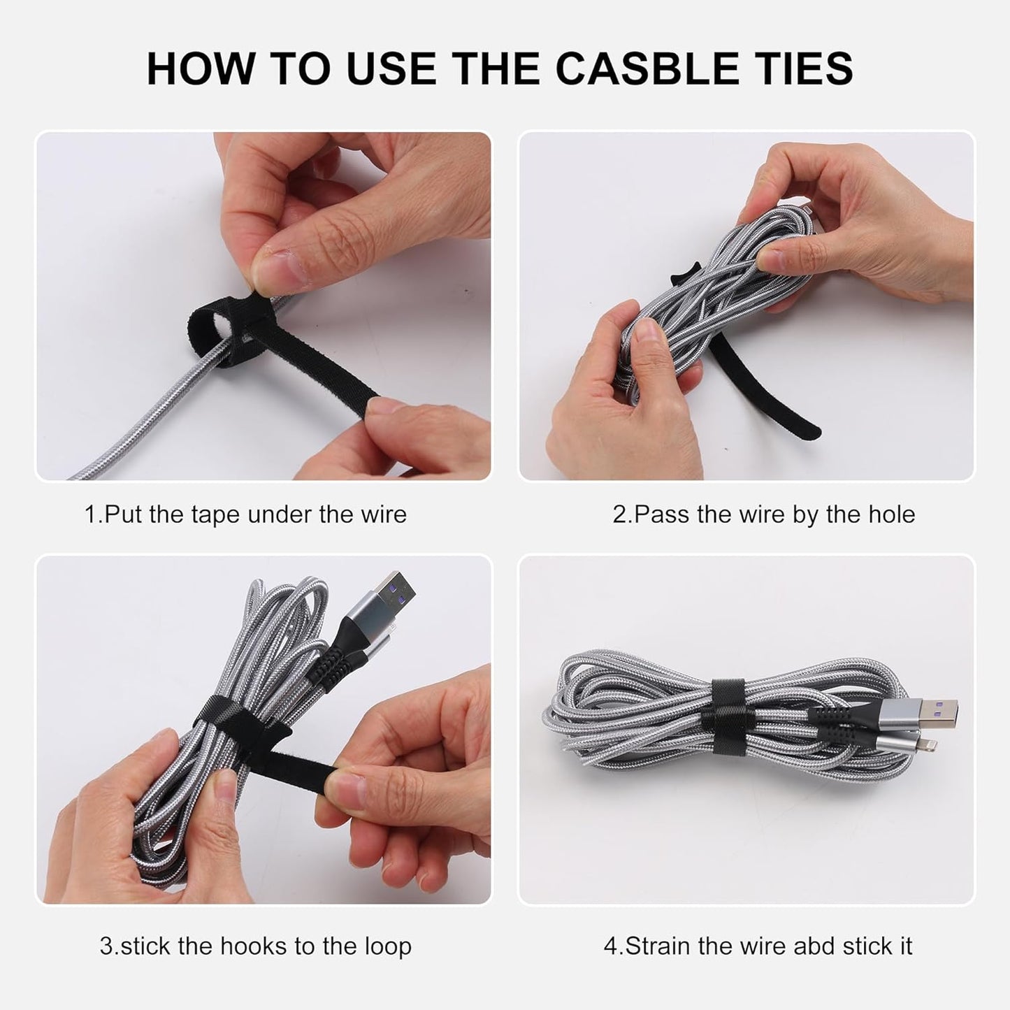 Reusable Cable Ties, 126 PCS 8 Inches Adjustable Cord Straps Wire Organizer Cord Wrap and Hook Loop Cable Management