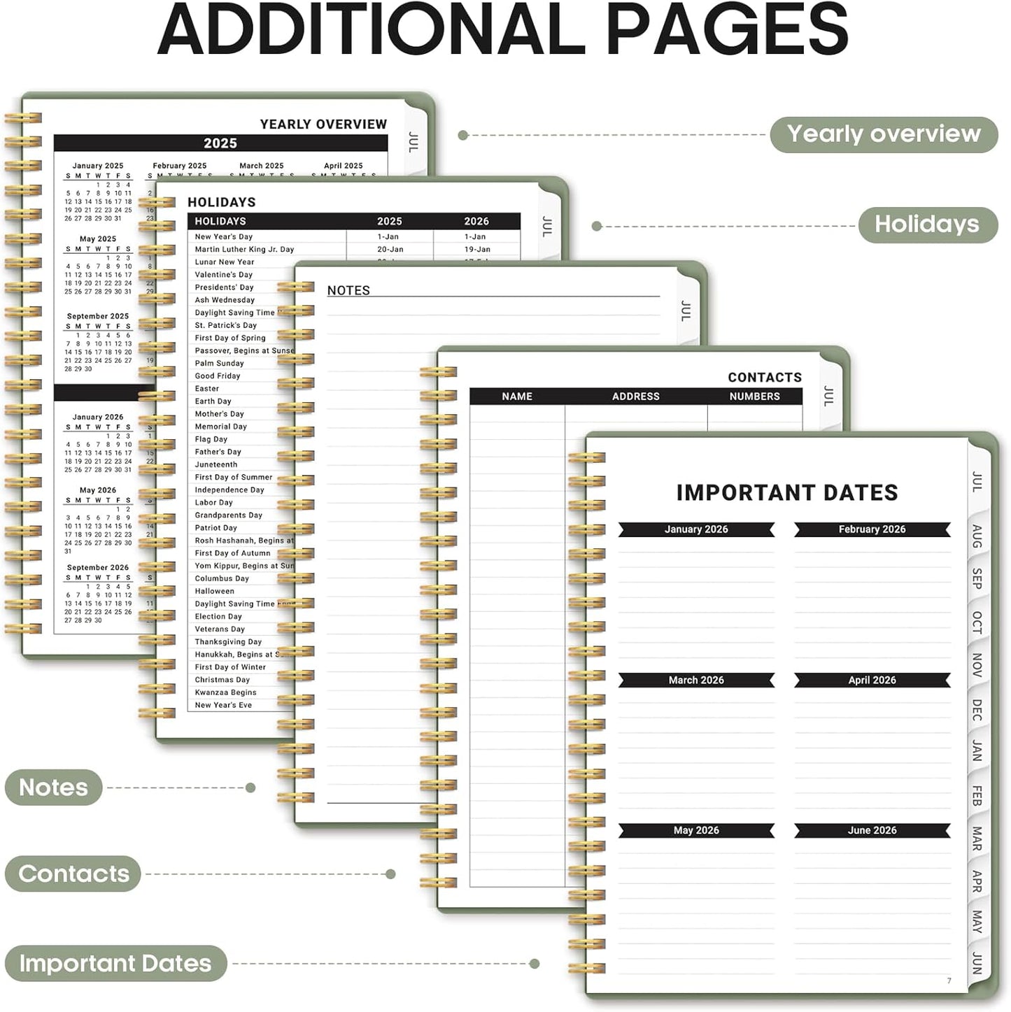 Planner 2025-2026, Academic Year Weekly and Monthly Calendar Planner, July 2025 - June 2026, Spiral Bound School Planning Tool, Perfect for Teacher, Student, Woman & Men - A4 (8.5" x 11"), Green