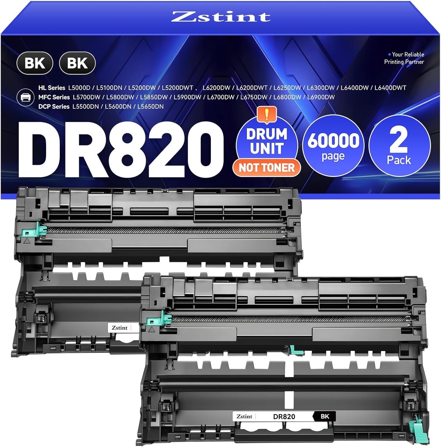 DR820 Drum Unit (Not Toner) Replacement for Brother DR-820 Imaging Drum Compatible for HL-L6200DW L6200DWT L5200DW L5100DN L5000D L6400DW MFC-L5800DW L5700DW L6700DW L6800DW DCP-L5600DN Printer 2-Pack