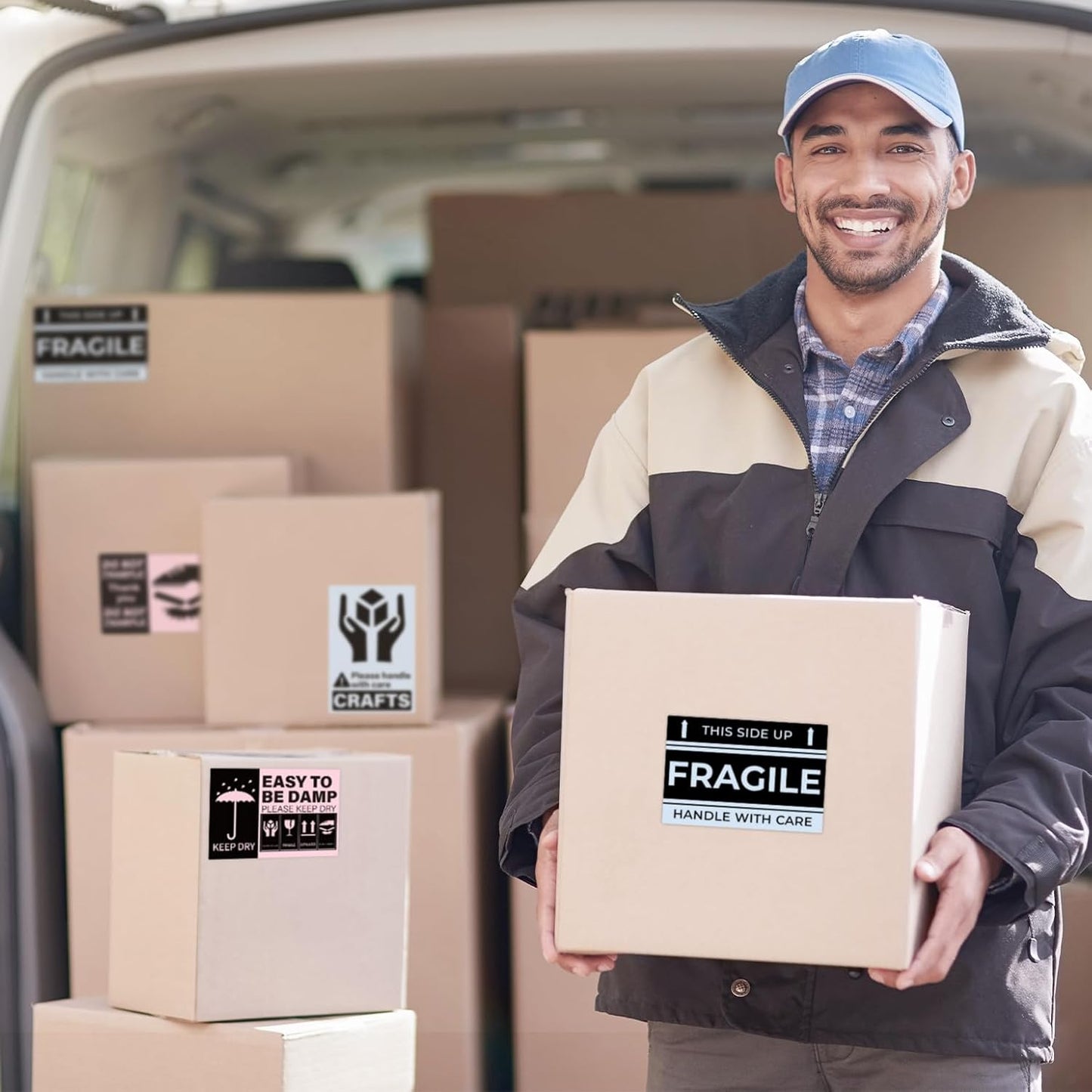 MUNBYN 4x6 Inch Blue Direct Thermal Shipping Labels, Commercial Grade Permanent Adhesive Fanfold Mailing Postage Label Paper for Thermal Printers and Packages, 500 Sheets per Stack