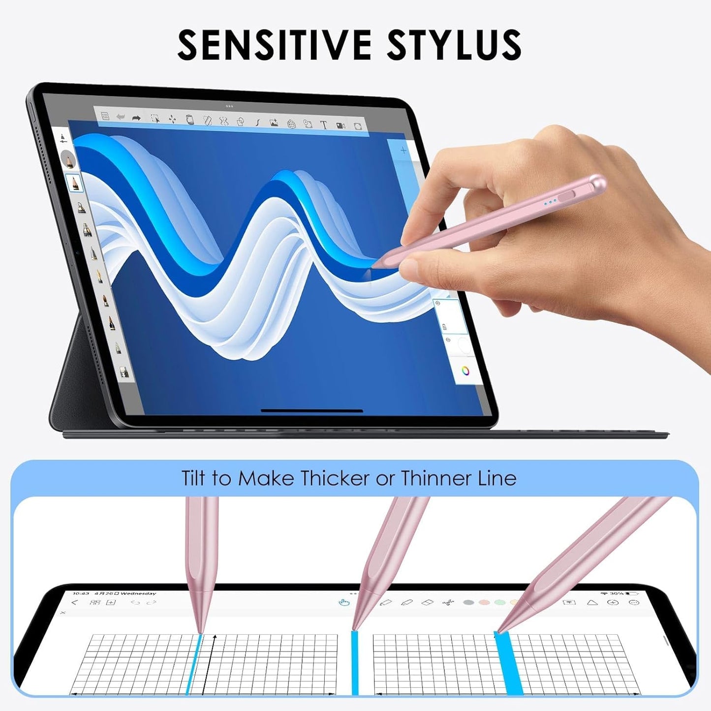Stylus Pen for iPad 2018-2025, 2X Fast Charge iPad Pencil 2nd Generation Compatible with Apple iPad Pro M4/ 12.9"(6/5/4/3)/ 11"(4/3/2/1), Mini 6/5, Air (M2/5/4/3), (10/9/8/7/6)