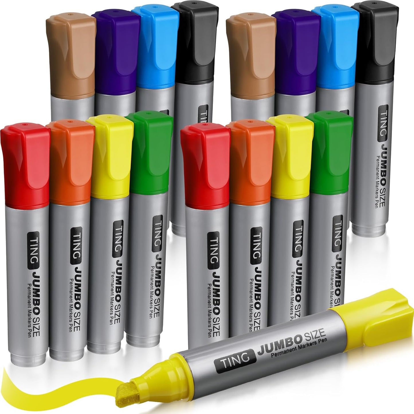 Fuutreo 16 Pcs Jumbo Size Permanent Markers Bulk Large Chisel Tip Permanent Markers Thick Waterproof Jumbo Pens Set Huge Poster Supplies(Rainbow)