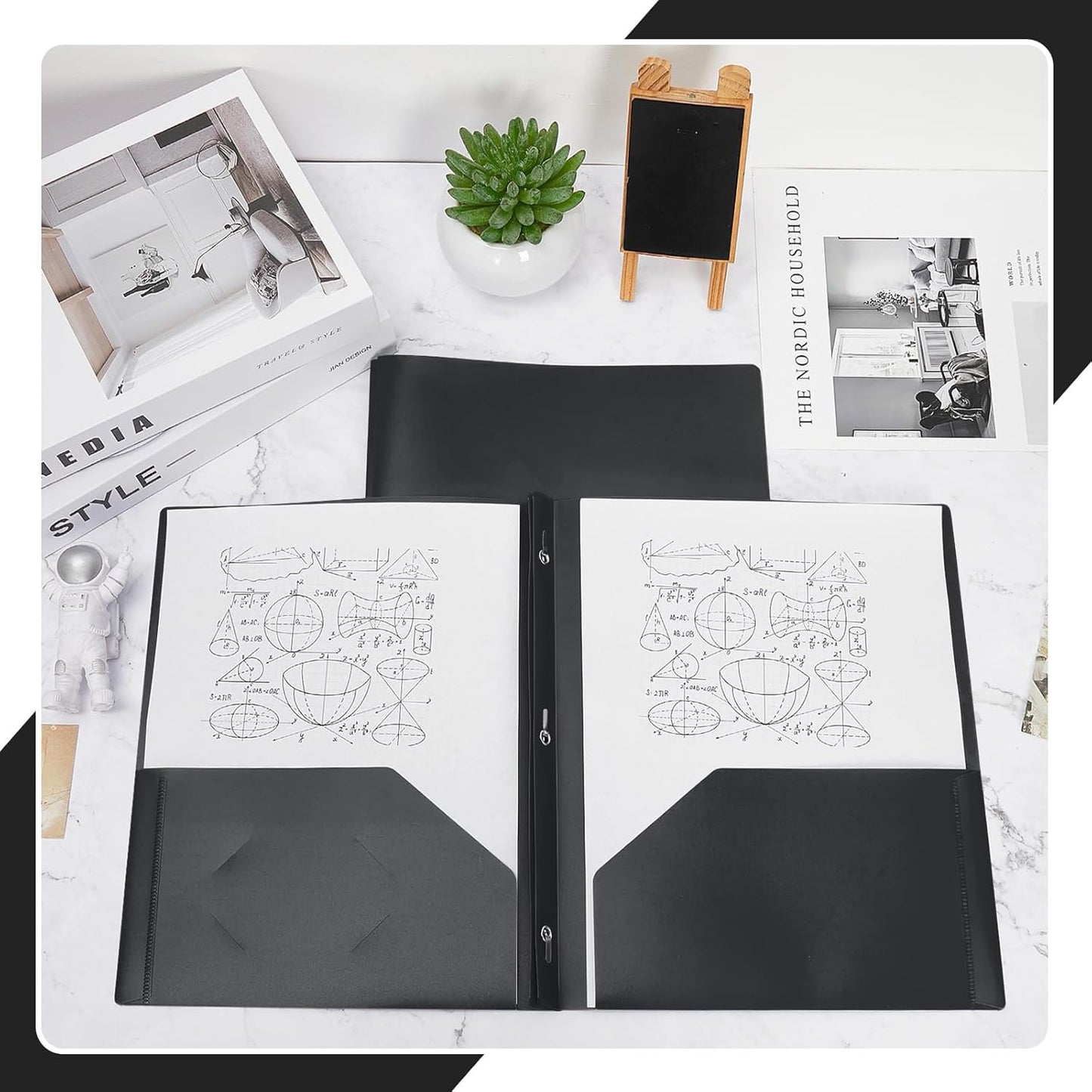 Lincia 100 Pcs Plastic Folders with Pockets and Prong Folders with Prongs Plastic Folders with 2 Pockets Pocket Folders for Office, School for Students, Teachers, Office Workers (Black)