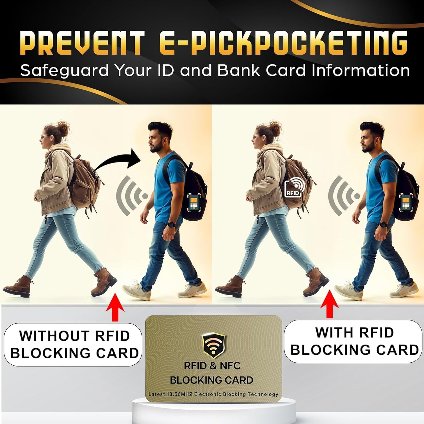SaiTech IT RFID Cards, 5 Pack One Card Protects Entire Wallet Purse For Men & Women, NFC Contactless Bank Debit Credit Card Protector ID ATM Guard Card – Golden