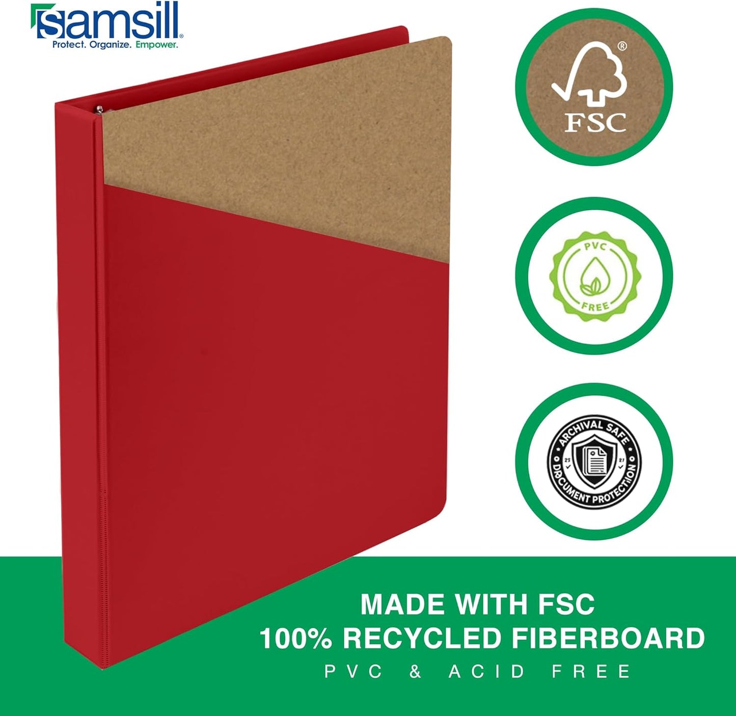 Samsill 0.5 Inch 3 Ring Binder, Made in USA, Economy Round Ring, Clear View Cover, 100 Sheet Capacity - for School, Home, Office - Red, 4 Pack