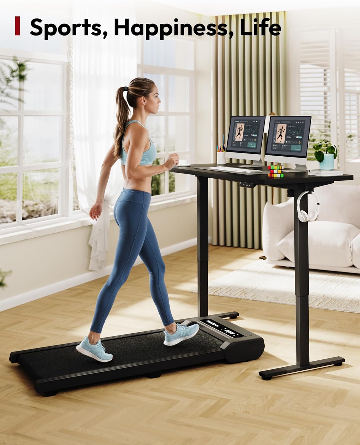 SANODESK Electric Standing Desk 79 x 32 Inches Height Adjustable Stand Up w/6-Button Ergonomic Computer Desk with Splice Board for Home Office, Black Frame + Black Tabletop