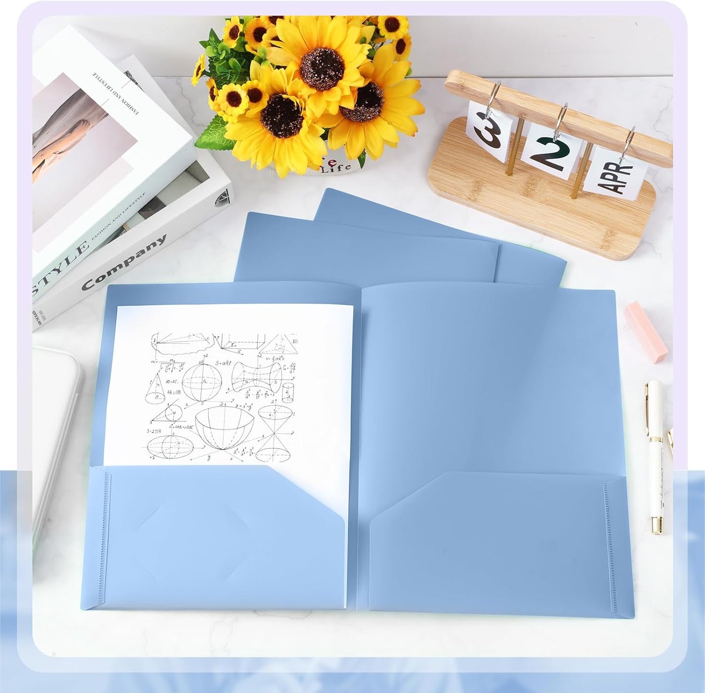 Gueevin 150 Pcs Plastic Folders with Pockets, Two Pocket Folder Fit 8.5 x 11 Inch Letter Size Paper, Heavy Duty School Folders Business Card Holder for Home Office School Bussiness (Haze Blue)