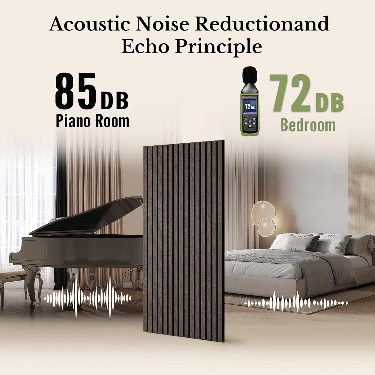 MISSDAY Wood Slat Acoustic Wall Panels, 4 Packs 47.2" x 23.6" Dark Walnut Soundproof Panel For Interior Wall Decor Noise Absorbing-3D Textured Wooden Panel Sound-Absorbing for Home, Office, Studio