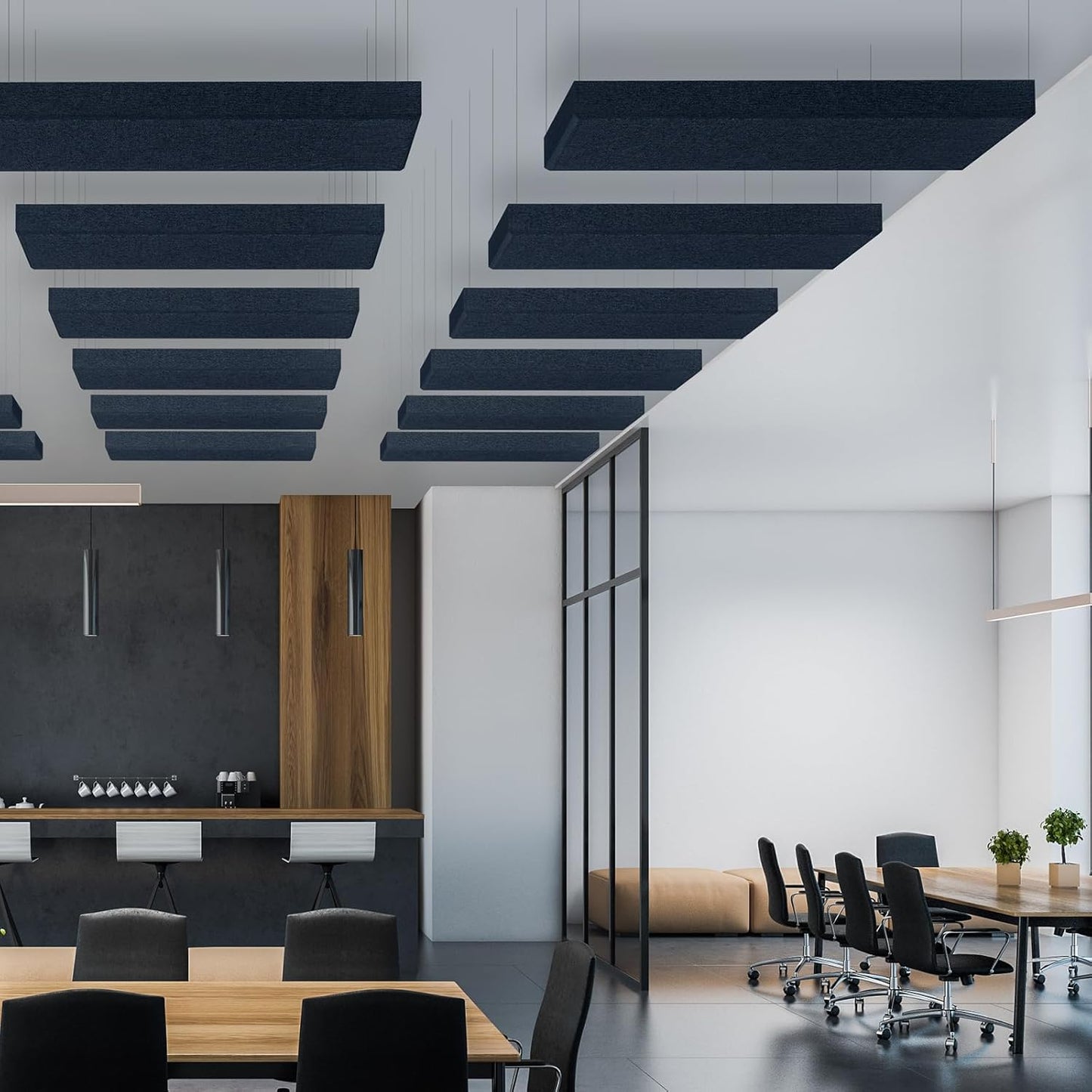 2” Thick Acoustic Panels with Hanging Brackets to the Wall, 2 PCS 47.2” x 11.8” Fiberglass Sound Absorbing Panels for Home Theater Church Office Wall or Ceiling, Navy Blue