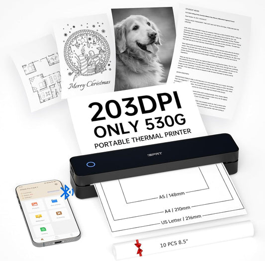 iDPRT Portable Printer Wireless for Travel, Inkless Bluetooth Thermal Printers for Home,Office,Vehicles203DPI,Supports 8.5" x 11" US Letter&A4 A5 Size,Compatible with Android and iOS Phones&PC