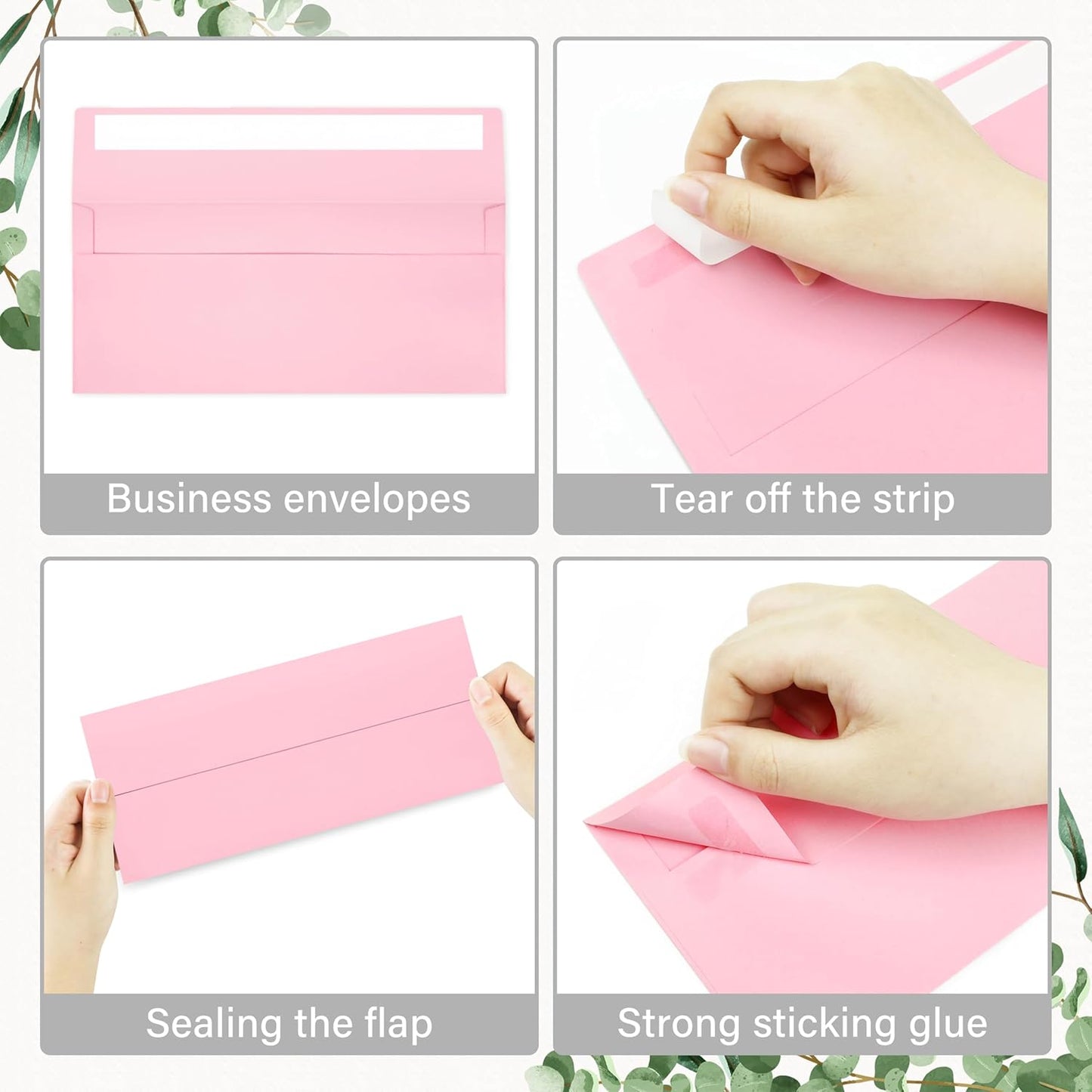 50 Pack #10 Business Envelopes, Self Seal Standard Pink Envelopes for Secure Business & Legal Mailing, Office, Checks, Letter, Invoices, 4 1/8 x 9 1/2 Inches