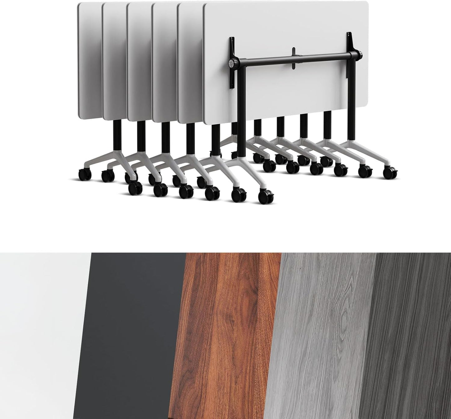 Conference Room Table, Folding Conference Tables,Thicken Grey Tabletop,Flip Top Wooden Seminar Meeting Room Table for Conference Room Offices (6, Black+White, 70.8”)