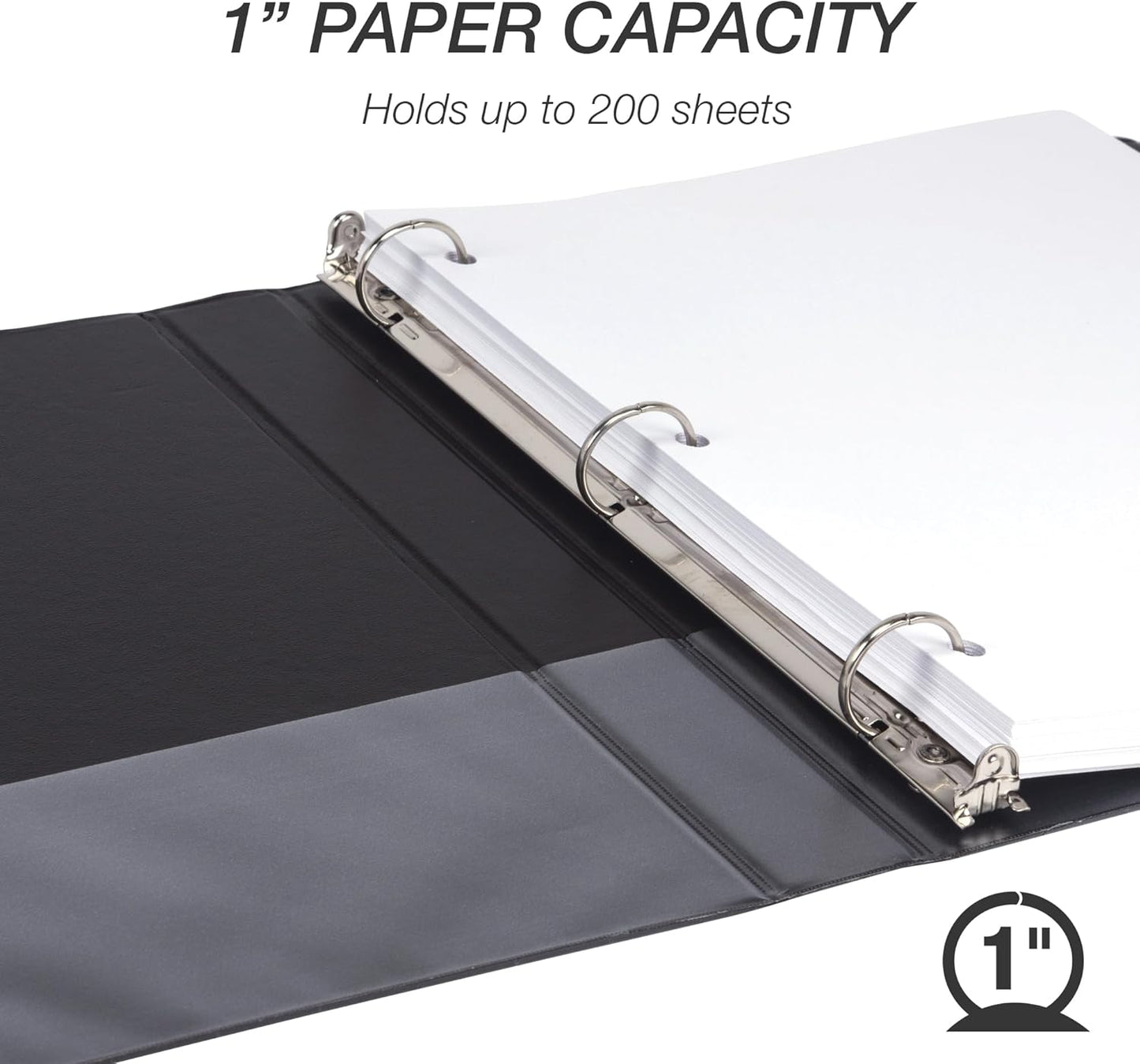 Samsill 1 Inch 3 Ring Binder, Made in USA, Economy Round Ring, Clear View Cover, 200 Sheet Capacity - for School, Home, Office - Charcoal Black